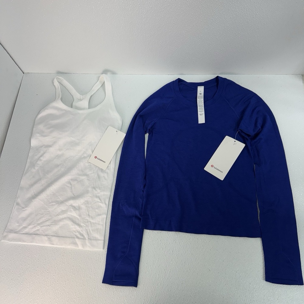Lululemon Women's 2 / Swiftly Tech LS 2.0 Race Blue + Ebb To Street Tank White